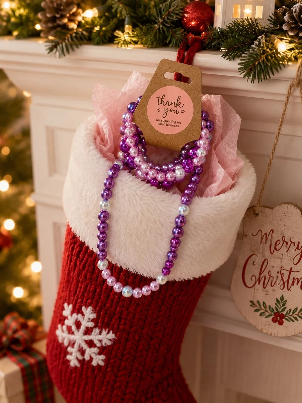 Handmade Kids Pink & Purple Beaded Jewelry Set | Necklace & 2 Bracelets | Child